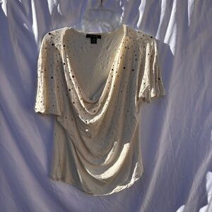 St. John women's short-sleeve top with a cowl neckline and crystal embellishment